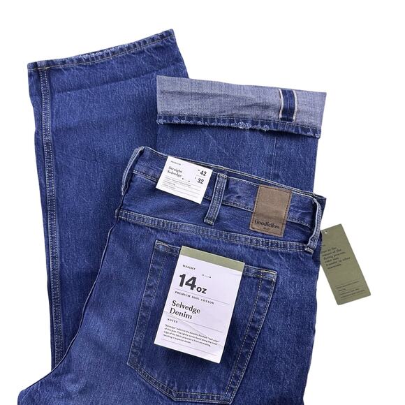 NWT Selvedge Redline Men’s Goodfellow Straight Leg 14oz Cotton Denim Jeans 42x32 - Picture 1 of 16